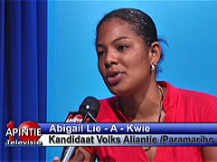 Abigail Lie a Kwie (Volks Alliantie) wilt zich gaan inzetten voor jongeren en vrouwen